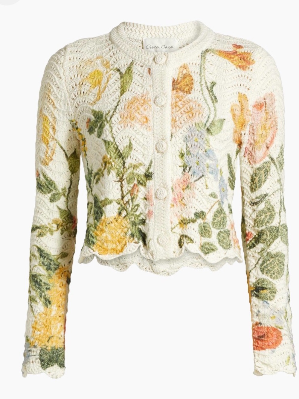 Cara Cara Ivory Jolene Crochet Cardigan with Multicolor Floral Embroidery